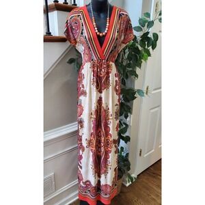 Bailey Blue Women Multicolor Polyester V-Neck Short Sleeve Long Maxi Dress Small